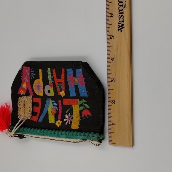 Natural Life Painted Canvas Coin Pouch LIVE HAPPY with tassel multicol… - Picture 6 of 6